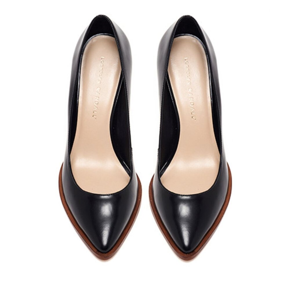 LOEFFLER RANDALL Leather Remy Block Heel Pump in Black & Cream Size 7.5